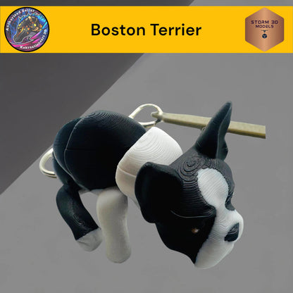 Baby Boston Terrier Flexi Dog Keychain – 3D Printed Articulated Puppy Keyring