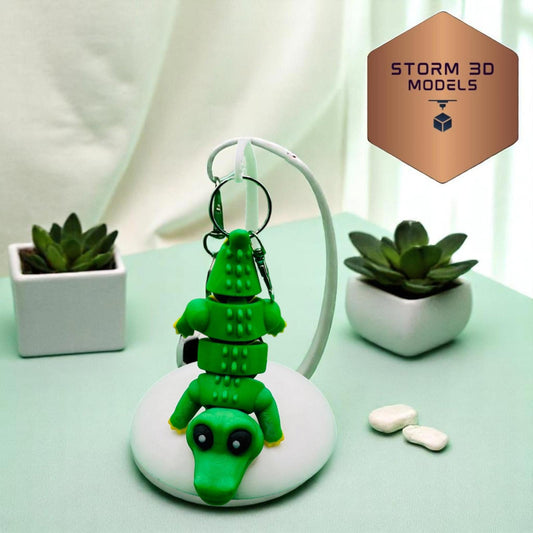 3D Printed Flexi Crocodile Keychain – Cute Poseable Crocodile, Fidget Toy