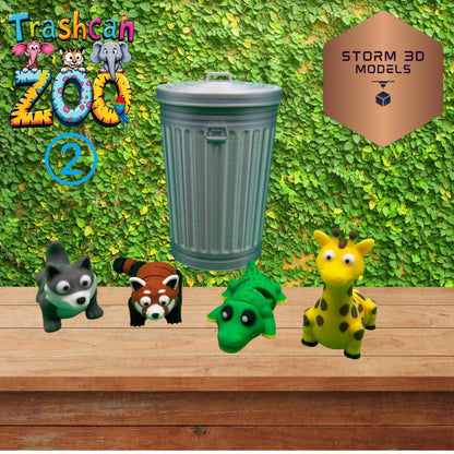 Trashcan Zoo 2 - 3D Printed Trashcan Animals – 4-Pack of Flexi Pets in Mini Bin