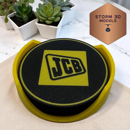 JCB Coaster Set Round – 3D Printed Farm-Themed Drink Coasters, Tractor Gift