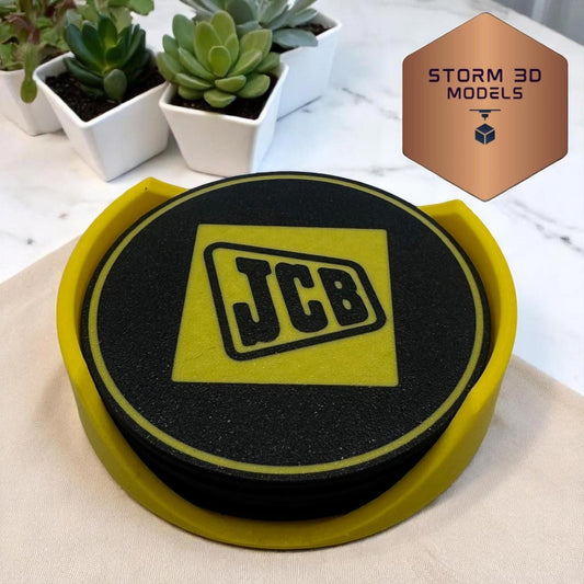 JCB Coaster Set Round – 3D Printed Farm-Themed Drink Coasters, Tractor Gift