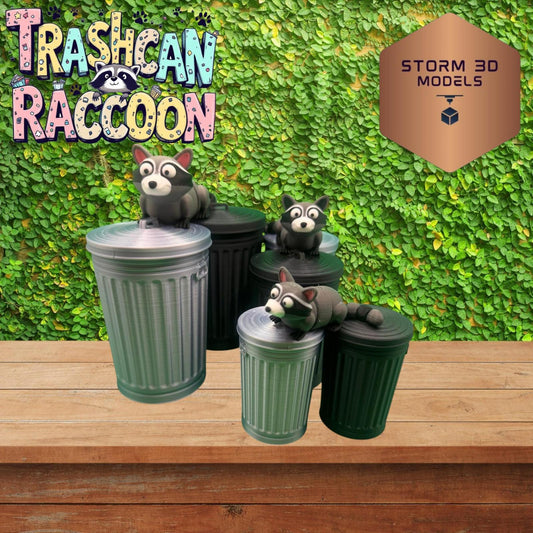 3D Printed Flexi Raccoon in Trash Can – Articulated Dumpster Diver Toy, Funny Desk Buddy, Trash Panda Gift, Cute Animal Fidget, 3 Sizes