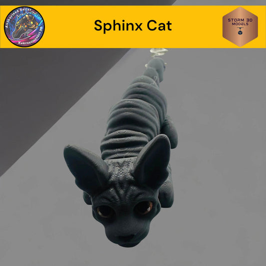 Baby Sphinx Cat Flexi Cat Keychain – 3D Printed Articulated Cat Keyring