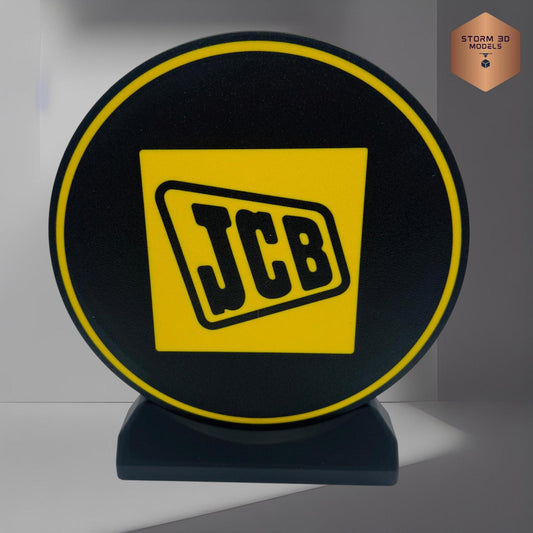 JCB Inspired LED Lightbox, Old Style Logo – 3D Printed Tractor Logo Lamp, Farmhouse Décor, Gift for Farmers & Tractor Fans, standing type