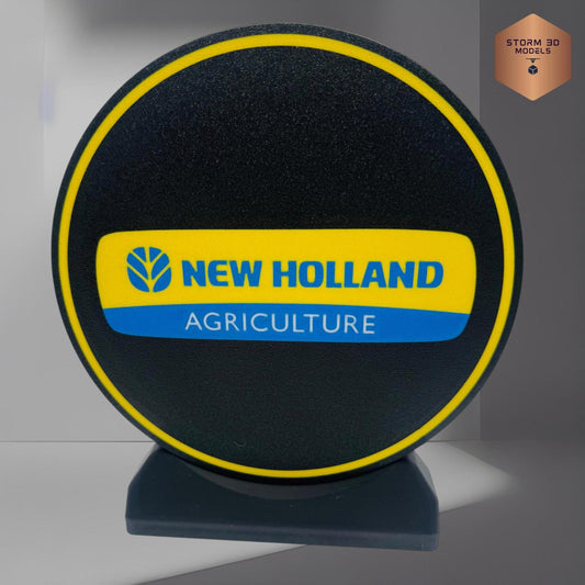 New Holland Inspired LED Lightbox – 3D Printed Tractor Logo Lamp, Farmhouse Décor, Gift for Farmers & Tractor Fans, standing type