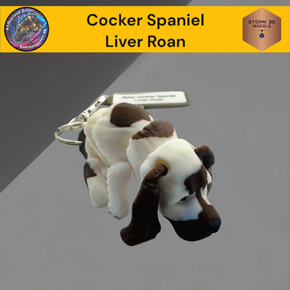 Cocker Spaniel keychain with 'Liver Roan' color on a gray background