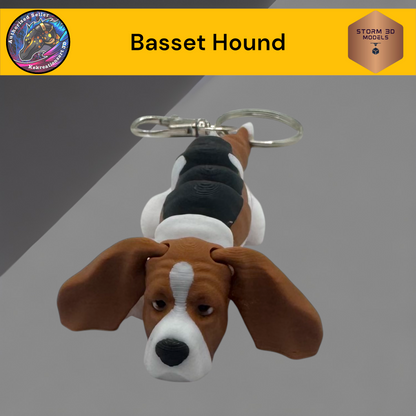 Baby Basset Hound 3D Printed Flexi Keychain