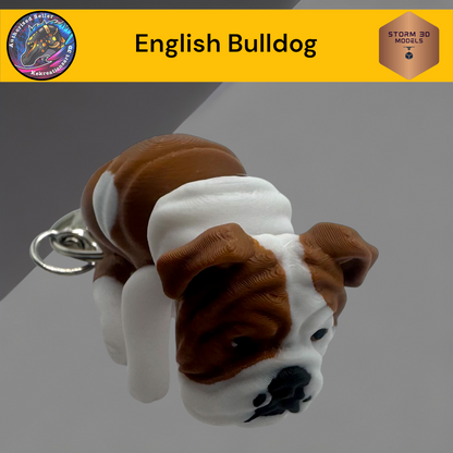 Baby English Bulldog 3d Printed Flexi Keychain