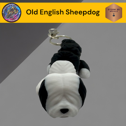 Baby Old English Sheepdog 3d Printed Flexi Keychain