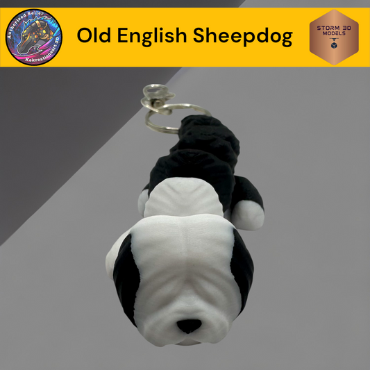 Baby Old English Sheepdog 3d Printed Flexi Keychain