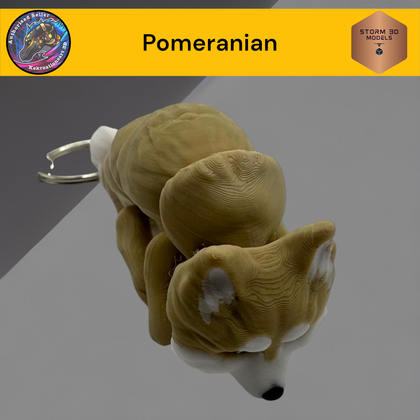 Baby Pomeranian 3d Printed Flexi Keychain