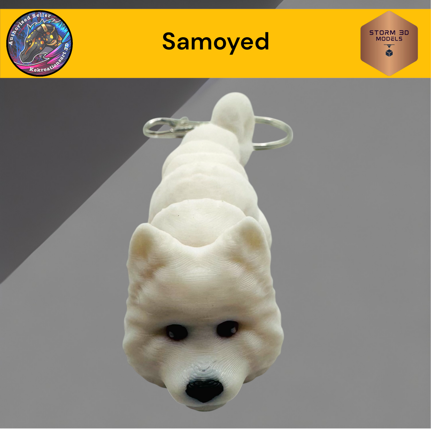 Baby Samoyed 3d Printed Flexi Keychain
