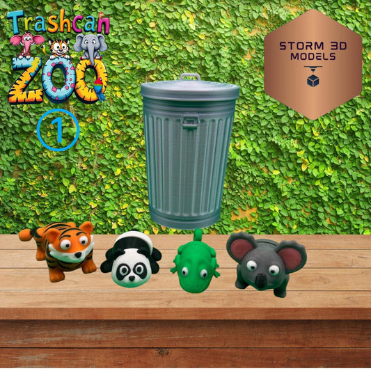 Trashcan Zoo 1 - 3D Printed Trashcan Animals – 4-Pack of Flexi Pets in Mini Bin
