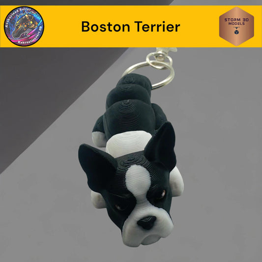 Baby Boston Terrier Flexi Dog Keychain – 3D Printed Articulated Puppy Keyring