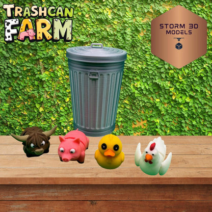 Trashcan Farm - 3D Printed Trashcan Animals – 4-Pack of Flexi Pets in Mini Bin