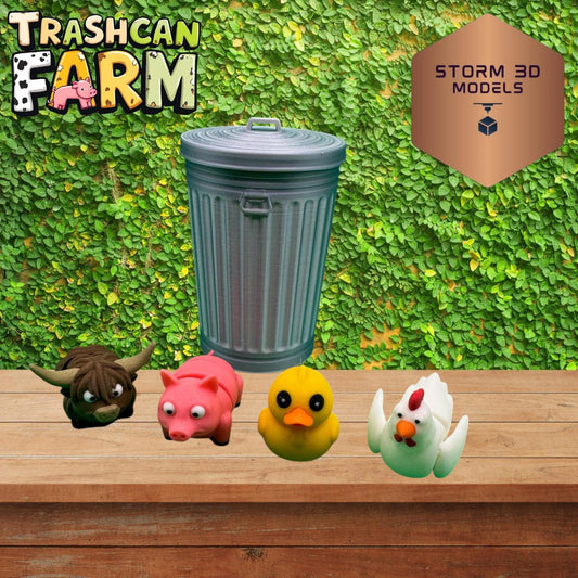 Trashcan Farm - 3D Printed Trashcan Animals – 4-Pack of Flexi Pets in Mini Bin
