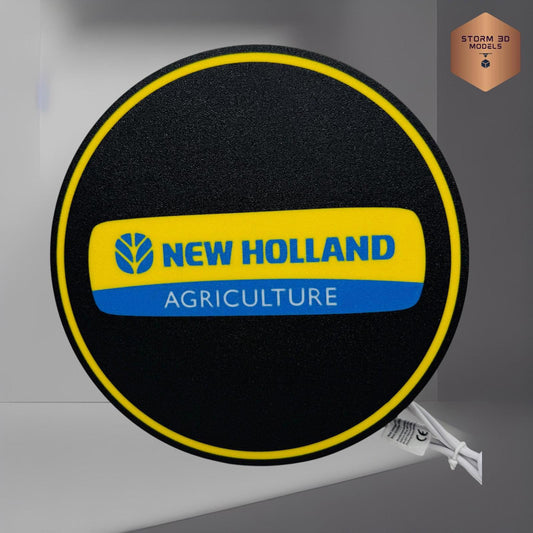 New Holland Inspired LED Lightbox – 3D Printed Tractor Logo Lamp, Farmhouse Décor, Gift for Farmers & Tractor Fans, hanging type