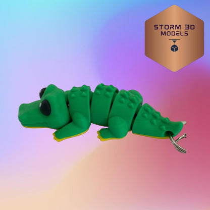 3D Printed Flexi Crocodile Keychain – Cute Poseable Crocodile, Fidget Toy