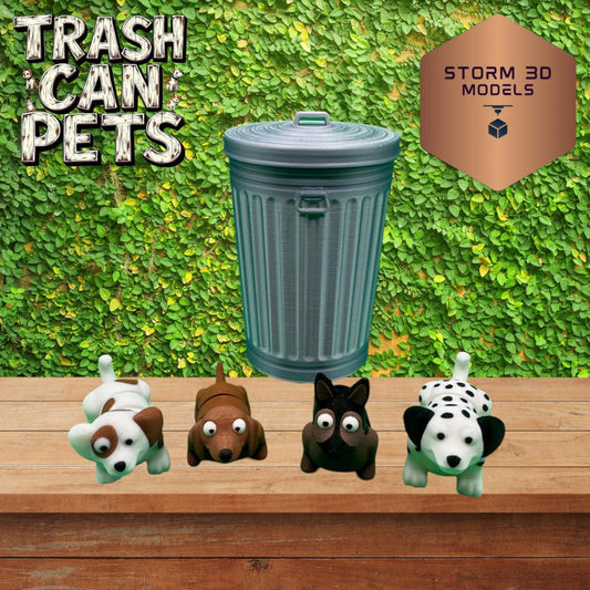 Trashcan Pets - 3D Printed Trashcan Animals – 4-Pack of Flexi Pets in Mini Bins