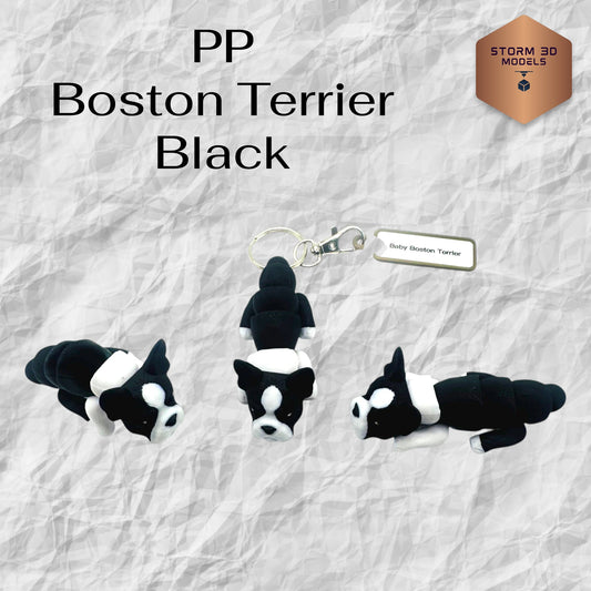 Baby Boston Terrier Black Flexi Dog Keychain – 3D Printed Articulated Puppy Keyring