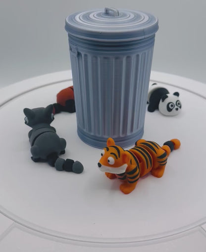 3D Printed Flexi Pets (4) in a Trash Can 2 – Cute Wiggly Animal Toy, Fidget Gift, Funny Collectible Desk Pet