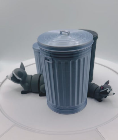 3D Printed Flexi Raccoon in Trash Can – Articulated Dumpster Diver Toy, Funny Desk Buddy, Trash Panda Gift, Cute Animal Fidget, 3 Sizes